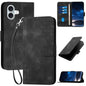 YX0080 Grid Butterfly Embossed Pattern Flip Leather Phone Case with Lanyard, For iPhone Air, For iPhone 16 Pro Max, For iPhone 16 Pro, For iPhone 16 Plus