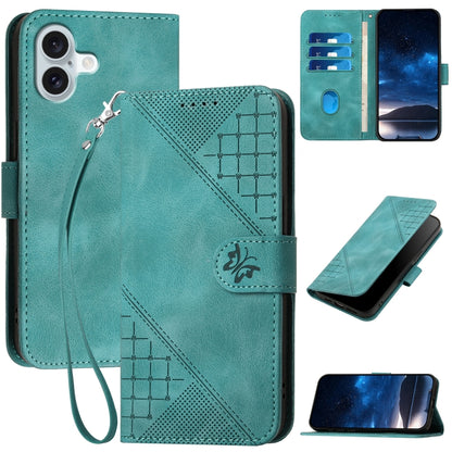 YX0080 Grid Butterfly Embossed Pattern Flip Leather Phone Case with Lanyard, For iPhone Air, For iPhone 16 Pro Max, For iPhone 16 Pro, For iPhone 16 Plus