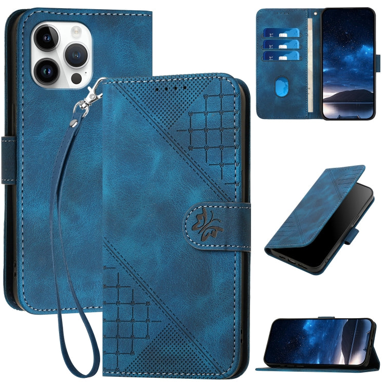 YX0080 Grid Butterfly Embossed Pattern Flip Leather Phone Case with Lanyard, For iPhone 14 Pro Max, For iPhone 7 / 8 / SE 2022, For iPhone 13 Pro Max, For iPhone 13 Pro