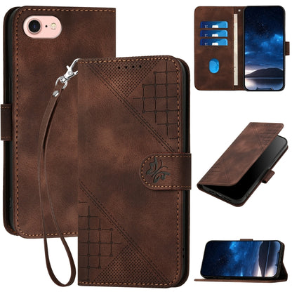 YX0080 Grid Butterfly Embossed Pattern Flip Leather Phone Case with Lanyard, For iPhone 14 Pro Max, For iPhone 7 / 8 / SE 2022, For iPhone 13 Pro Max, For iPhone 13 Pro