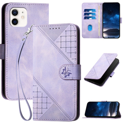 YX0080 Grid Butterfly Embossed Pattern Flip Leather Phone Case with Lanyard, For iPhone 13, For iPhone 13 mini, For iPhone 12 / 12 Pro, For iPhone 12 Pro Max