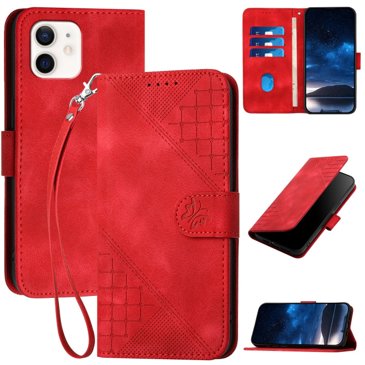 YX0080 Grid Butterfly Embossed Pattern Flip Leather Phone Case with Lanyard, For iPhone 12 mini, For iPhone 11 Pro Max, For iPhone 11, For iPhone 11 Pro
