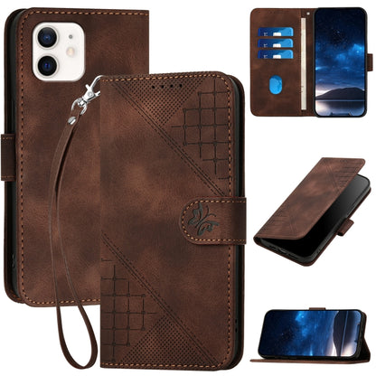 YX0080 Grid Butterfly Embossed Pattern Flip Leather Phone Case with Lanyard, For iPhone 12 mini, For iPhone 11 Pro Max, For iPhone 11, For iPhone 11 Pro