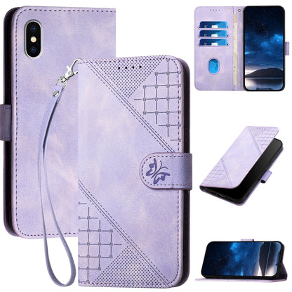 YX0080 Grid Butterfly Embossed Pattern Flip Leather Phone Case with Lanyard, For iPhone XS / X, For iPhone XR, For iPhone XS Max, For iPhone 8 Plus / 7 Plus