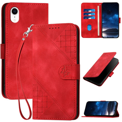 YX0080 Grid Butterfly Embossed Pattern Flip Leather Phone Case with Lanyard, For iPhone XS / X, For iPhone XR, For iPhone XS Max, For iPhone 8 Plus / 7 Plus