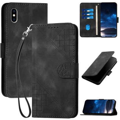 YX0080 Grid Butterfly Embossed Pattern Flip Leather Phone Case with Lanyard, For iPhone XS / X, For iPhone XR, For iPhone XS Max, For iPhone 8 Plus / 7 Plus