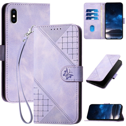 YX0080 Grid Butterfly Embossed Pattern Flip Leather Phone Case with Lanyard, For iPhone XS / X, For iPhone XR, For iPhone XS Max, For iPhone 8 Plus / 7 Plus