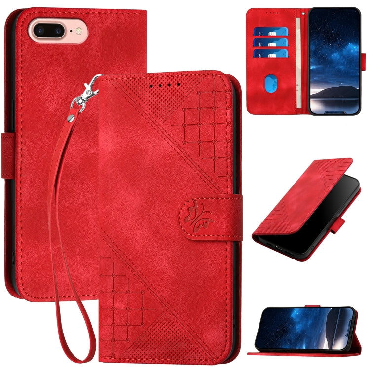 YX0080 Grid Butterfly Embossed Pattern Flip Leather Phone Case with Lanyard, For iPhone XS / X, For iPhone XR, For iPhone XS Max, For iPhone 8 Plus / 7 Plus