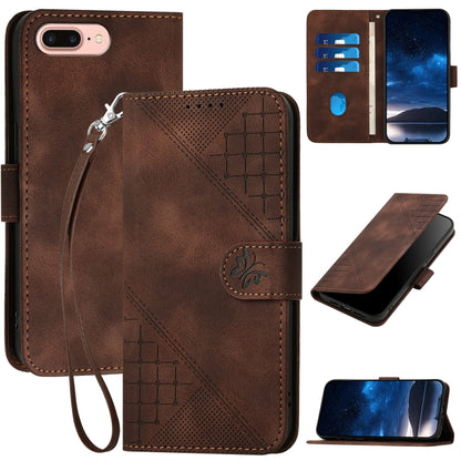 YX0080 Grid Butterfly Embossed Pattern Flip Leather Phone Case with Lanyard, For iPhone XS / X, For iPhone XR, For iPhone XS Max, For iPhone 8 Plus / 7 Plus