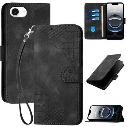 YX0080 Grid Butterfly Embossed Pattern Flip Leather Phone Case with Lanyard, iPhone 16e, For iPhone 16 Pro Max, For iPhone 16 Pro, For iPhone 16 Plus