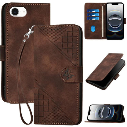 YX0080 Grid Butterfly Embossed Pattern Flip Leather Phone Case with Lanyard, iPhone 16e, For iPhone 16 Pro Max, For iPhone 16 Pro, For iPhone 16 Plus