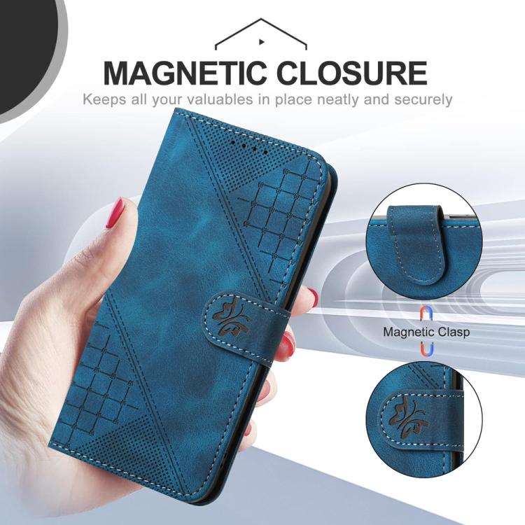 YX0080 Grid Butterfly Embossed Pattern Flip Leather Phone Case with Lanyard, For iPhone Air, For iPhone 16 Pro Max, For iPhone 16 Pro, For iPhone 16 Plus