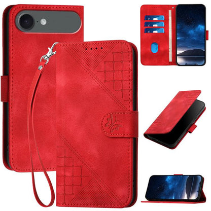YX0080 Grid Butterfly Embossed Pattern Flip Leather Phone Case with Lanyard, For iPhone Air, For iPhone 16 Pro Max, For iPhone 16 Pro, For iPhone 16 Plus