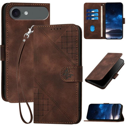 YX0080 Grid Butterfly Embossed Pattern Flip Leather Phone Case with Lanyard, For iPhone Air, For iPhone 16 Pro Max, For iPhone 16 Pro, For iPhone 16 Plus