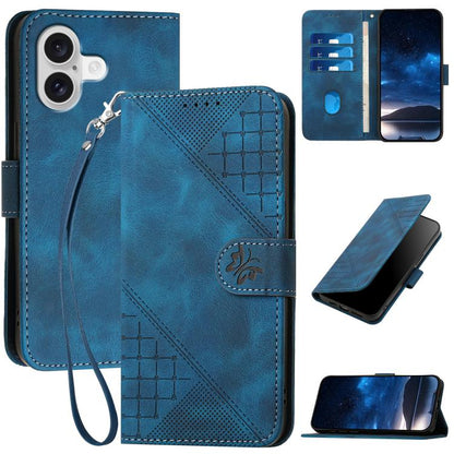 YX0080 Grid Butterfly Embossed Pattern Flip Leather Phone Case with Lanyard, For iPhone 17 Pro Max, For iPhone 17 Pro, For iPhone 17, For iPhone Air