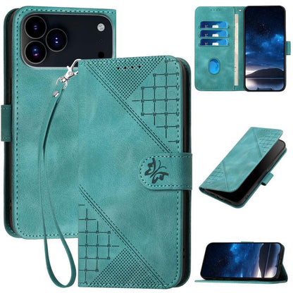 YX0080 Grid Butterfly Embossed Pattern Flip Leather Phone Case with Lanyard, For iPhone 17 Pro Max, For iPhone 17 Pro, For iPhone 17, For iPhone Air