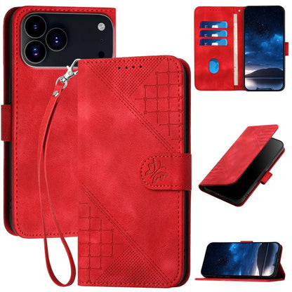 YX0080 Grid Butterfly Embossed Pattern Flip Leather Phone Case with Lanyard, For iPhone 17 Pro Max, For iPhone 17 Pro, For iPhone 17, For iPhone Air