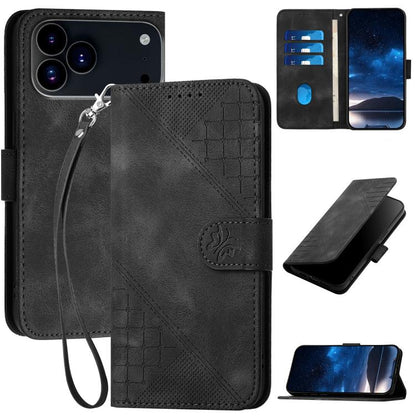 YX0080 Grid Butterfly Embossed Pattern Flip Leather Phone Case with Lanyard, For iPhone 17e / 16e, For iPhone 17 Pro Max, For iPhone 17 Pro, For iPhone 17