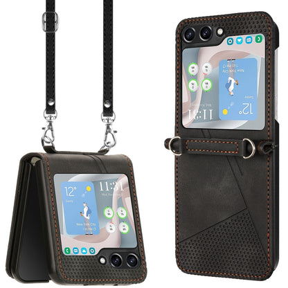 Dream Triangle Leather Phone Case with Lanyard, For Samsung Galaxy Z Flip7, For Samsung Galaxy Z Flip5, For Samsung Galaxy Z Flip4, For Samsung Galaxy Z Flip3 5G