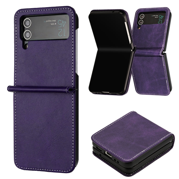 Solid Color Calf Texture Folding Leather Phone Case, For Samsung Galaxy Z Flip3 5G