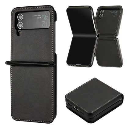 Solid Color Calf Texture Folding Leather Phone Case, For Samsung Galaxy Z Flip3 5G