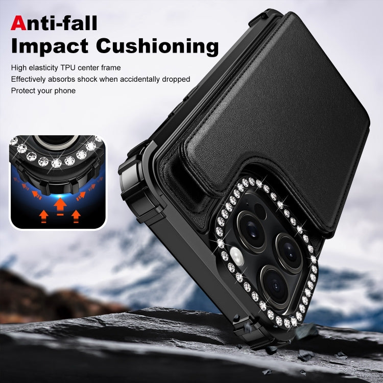 Diamond Horizontal Card Bag Leather Phone Case, For iPhone 15 Pro Max, For iPhone 15 Pro, For iPhone 15 Plus, For iPhone 15