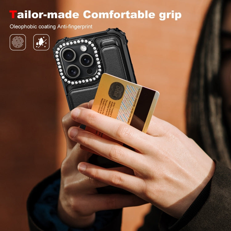 Diamond Horizontal Card Bag Leather Phone Case, For iPhone 15 Pro Max, For iPhone 15 Pro, For iPhone 15 Plus, For iPhone 15