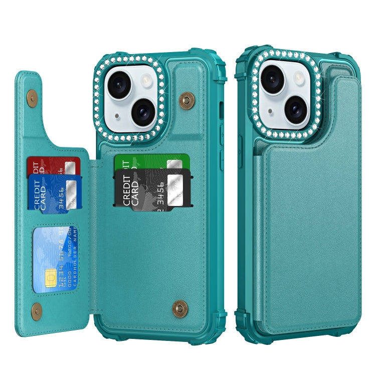 Diamond Horizontal Card Bag Leather Phone Case, For iPhone 15 Pro Max, For iPhone 15 Pro, For iPhone 15 Plus, For iPhone 15
