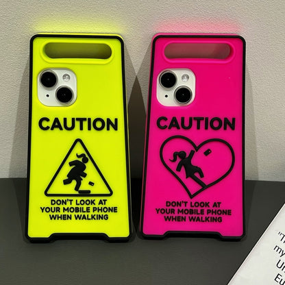 Warning Signs Noctilucent Silicone Phone Case, For iPhone 15 Pro Max, For iPhone 15 Pro, For iPhone 15, For iPhone 14, For iPhone 14 Pro, For iPhone 14 Pro Max, For iPhone 13 Pro Max, For iPhone 13 Pro, For iPhone 13, For iPhone 12, For iPhone 12 Pro M...