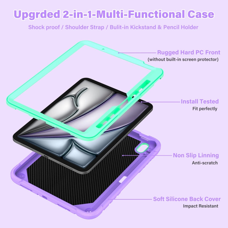 Kickstand PC Hybrid Silicone Tablet Case with Strap, For iPad Air 11 2026 / 2025 / 2024, For iPad Pro 11 2025 / 2024