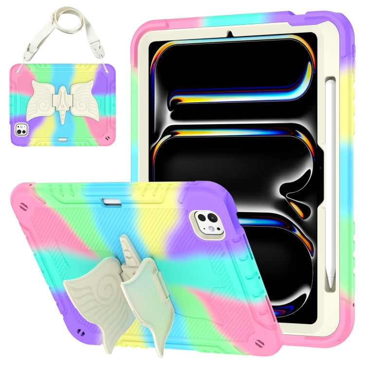 Kickstand PC Hybrid Silicone Tablet Case with Strap, For iPad Air 11 2026 / 2025 / 2024, For iPad Pro 11 2025 / 2024