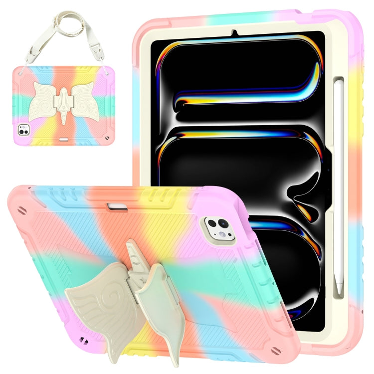 Kickstand PC Hybrid Silicone Tablet Case with Strap, For iPad Air 11 2026 / 2025 / 2024, For iPad Pro 11 2025 / 2024