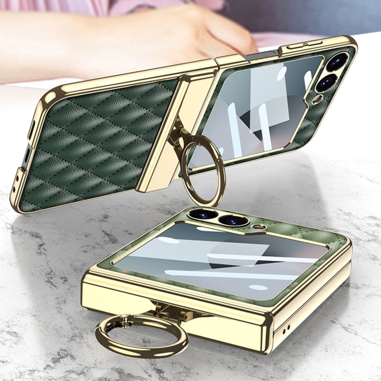 GKK Rhombus Pattern Integrated Electroplated Leather Phone Case with Ring