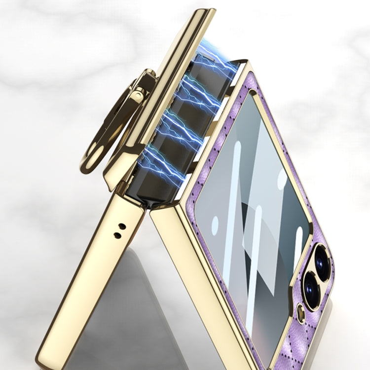 GKK Rhombus Pattern Integrated Electroplated Leather Phone Case with Ring, For Samsung Galaxy Z Flip6 / Flip7 FE