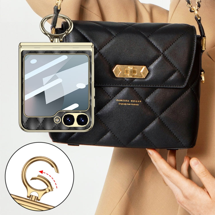 GKK Rhombus Pattern Integrated Electroplated Leather Phone Case with Ring, For Samsung Galaxy Z Flip6 / Flip7 FE