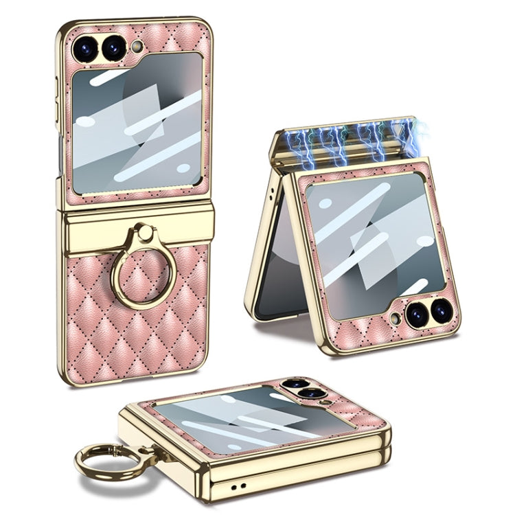 GKK Rhombus Pattern Integrated Electroplated Leather Phone Case with Ring, For Samsung Galaxy Z Flip6 / Flip7 FE
