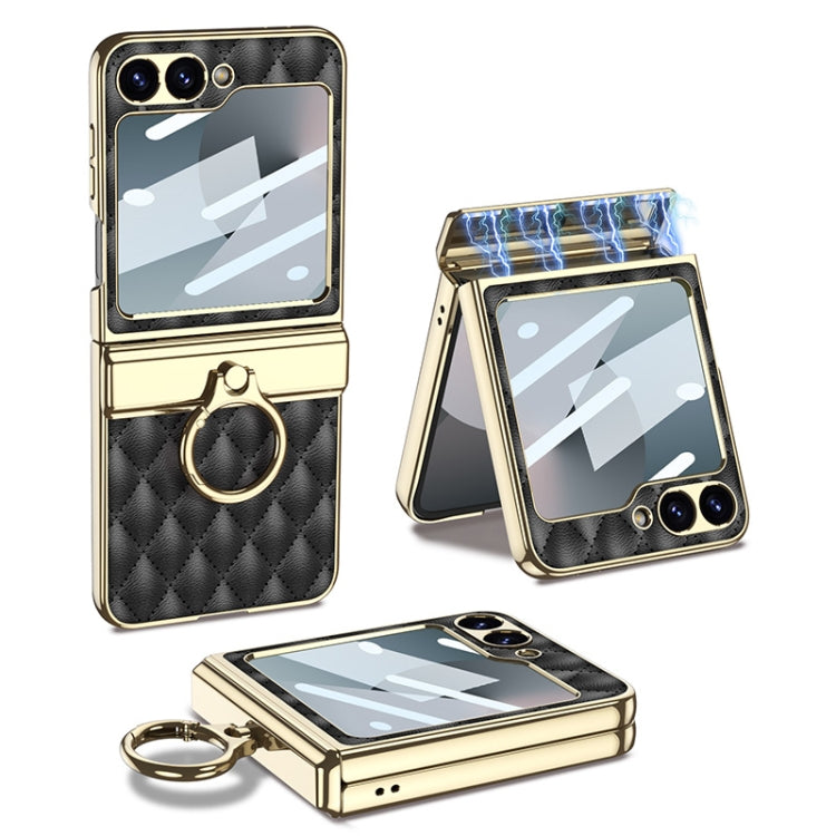 GKK Rhombus Pattern Integrated Electroplated Leather Phone Case with Ring, For Samsung Galaxy Z Flip6 / Flip7 FE