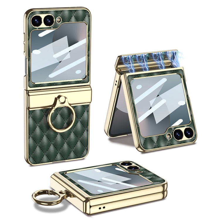 GKK Rhombus Pattern Integrated Electroplated Leather Phone Case with Ring