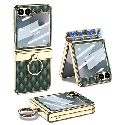 GKK Rhombus Pattern Integrated Electroplated Leather Phone Case with Ring, For Samsung Galaxy Z Flip6 / Flip7 FE