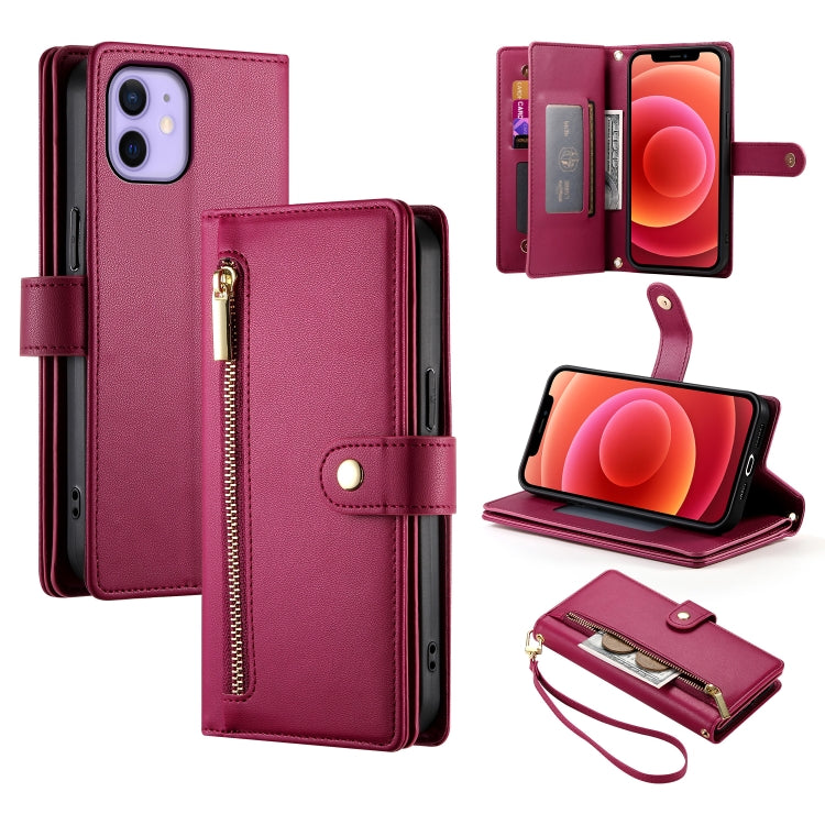 Nine Card-slot Zipper Wallet Bag Leather Phone Case, For iPhone 13 mini, For iPhone 12 / 12 Pro, For iPhone 12 Pro Max, For iPhone 12 mini