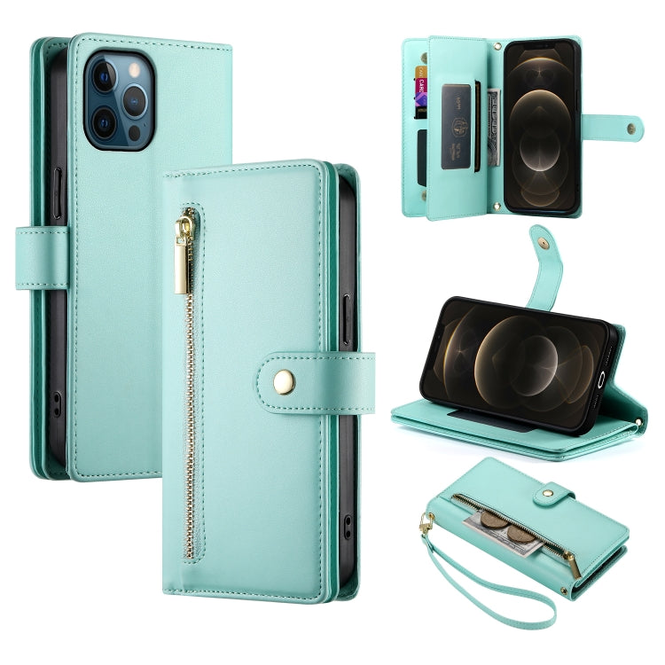 Nine Card-slot Zipper Wallet Bag Leather Phone Case, For iPhone 13 mini, For iPhone 12 / 12 Pro, For iPhone 12 Pro Max, For iPhone 12 mini