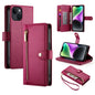 Nine Card-slot Zipper Wallet Bag Leather Phone Case, For iPhone 15, For iPhone 14 Plus, For iPhone 14, For iPhone 14 Pro
