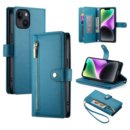 Nine Card-slot Zipper Wallet Bag Leather Phone Case, For iPhone 15, For iPhone 14 Plus, For iPhone 14, For iPhone 14 Pro