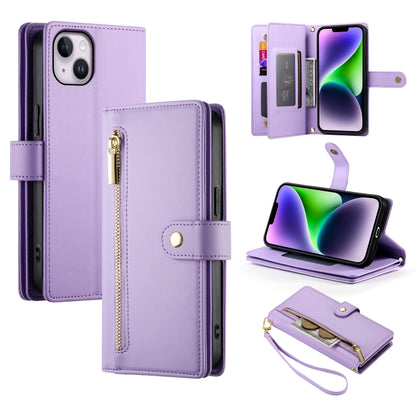 Nine Card-slot Zipper Wallet Bag Leather Phone Case, For iPhone 15, For iPhone 14 Plus, For iPhone 14, For iPhone 14 Pro