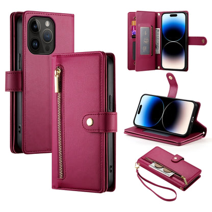 Nine Card-slot Zipper Wallet Bag Leather Phone Case, For iPhone 15, For iPhone 14 Plus, For iPhone 14, For iPhone 14 Pro