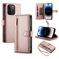 Nine Card-slot Zipper Wallet Bag Leather Phone Case, For iPhone 15, For iPhone 14 Plus, For iPhone 14, For iPhone 14 Pro