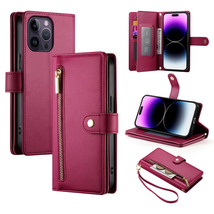 Nine Card-slot Zipper Wallet Bag Leather Phone Case, For iPhone 14 Pro Max, For iPhone 13 Pro Max, For iPhone 13 Pro, For iPhone 13