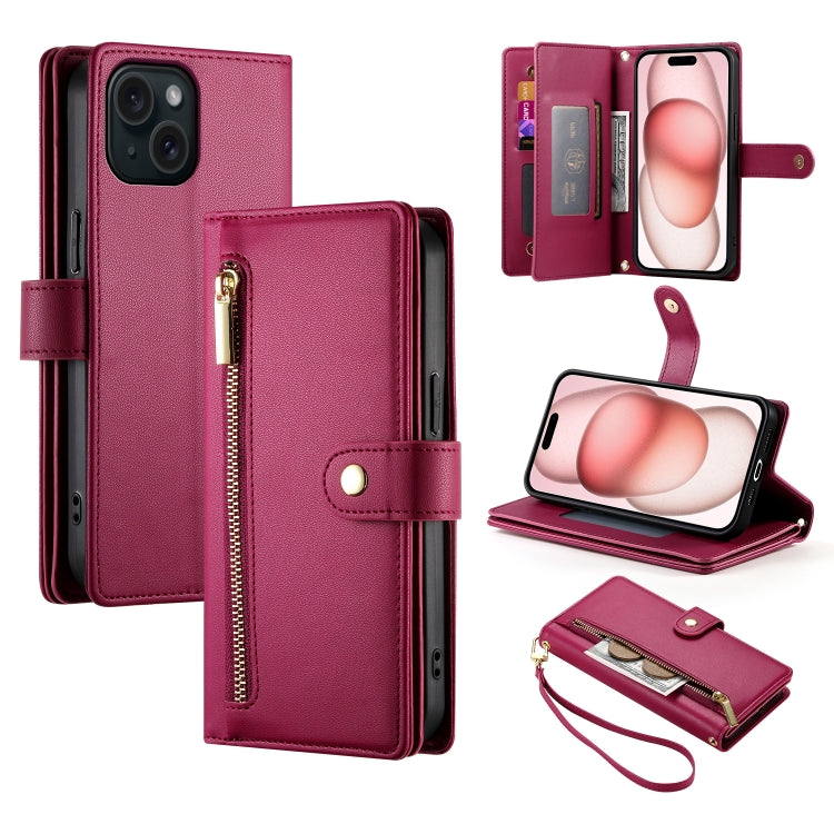 Nine Card-slot Zipper Wallet Bag Leather Phone Case, For iPhone 15, For iPhone 14 Plus, For iPhone 14, For iPhone 14 Pro