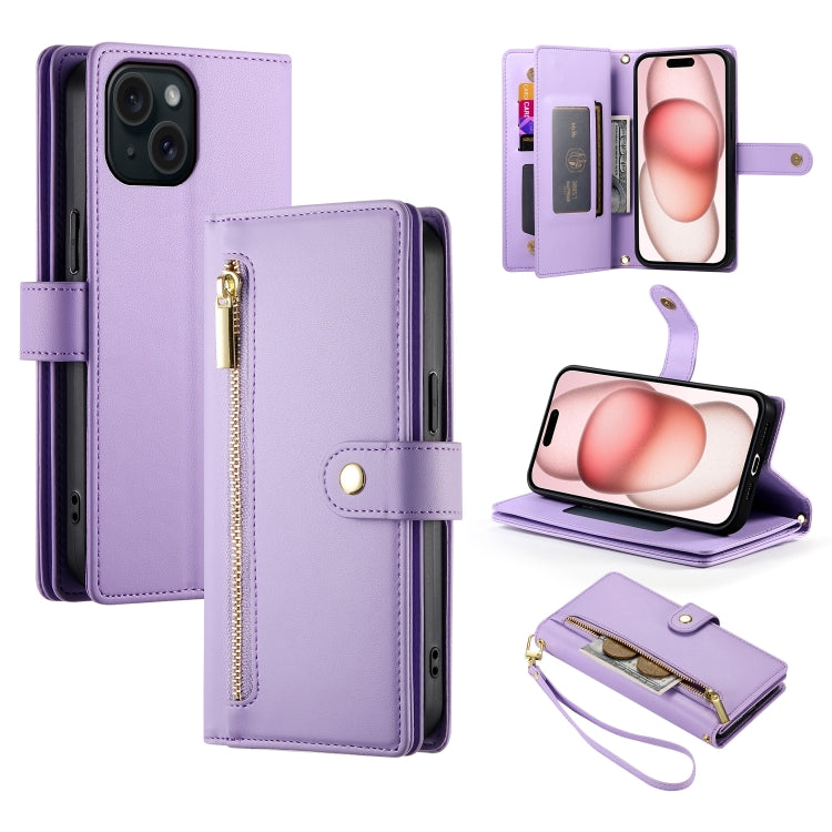 Nine Card-slot Zipper Wallet Bag Leather Phone Case, For iPhone 15, For iPhone 14 Plus, For iPhone 14, For iPhone 14 Pro