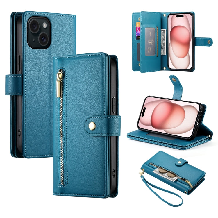 Nine Card-slot Zipper Wallet Bag Leather Phone Case, For iPhone 15, For iPhone 14 Plus, For iPhone 14, For iPhone 14 Pro